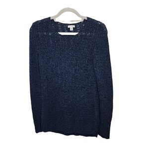 J. Jill Open Knit Sweater Women's Size XS Oversized Blue Soft Stretchy Breathabl